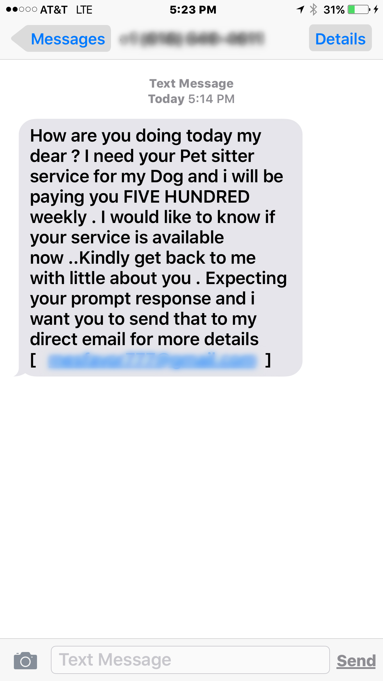 Example of a suspicious message